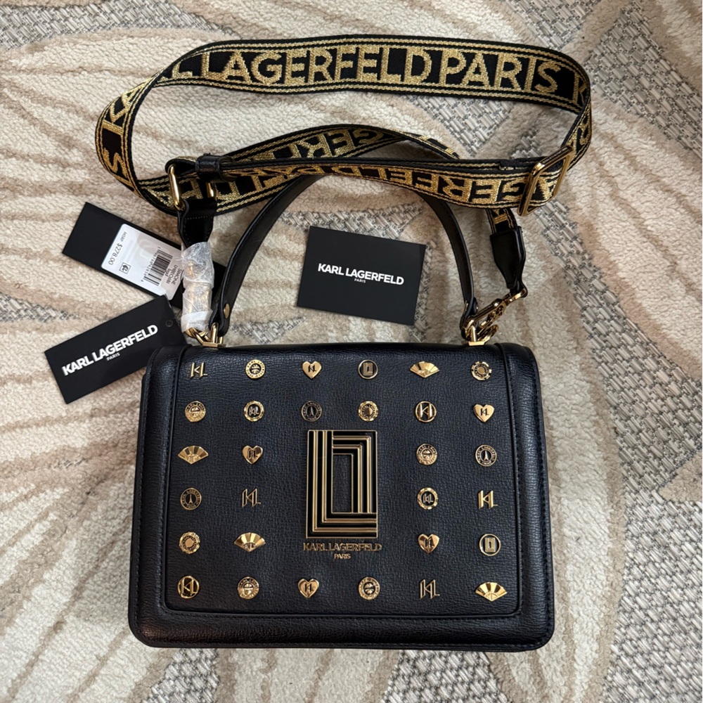 SIMONE FLAP CROSSBODY WITH GOLD FAN RIVETS | Karl Lagerfeld